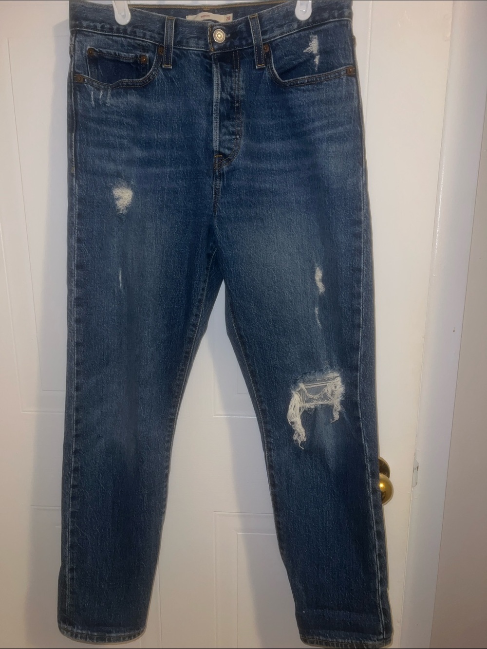 Levi's Distressed Dark Blue Wide Leg Jeans